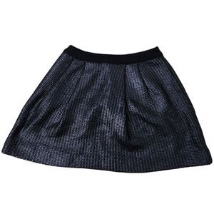Tory Burch Mini Skirt Small Dark Blue Merino Wool Metallic Stretch Waist A-Line